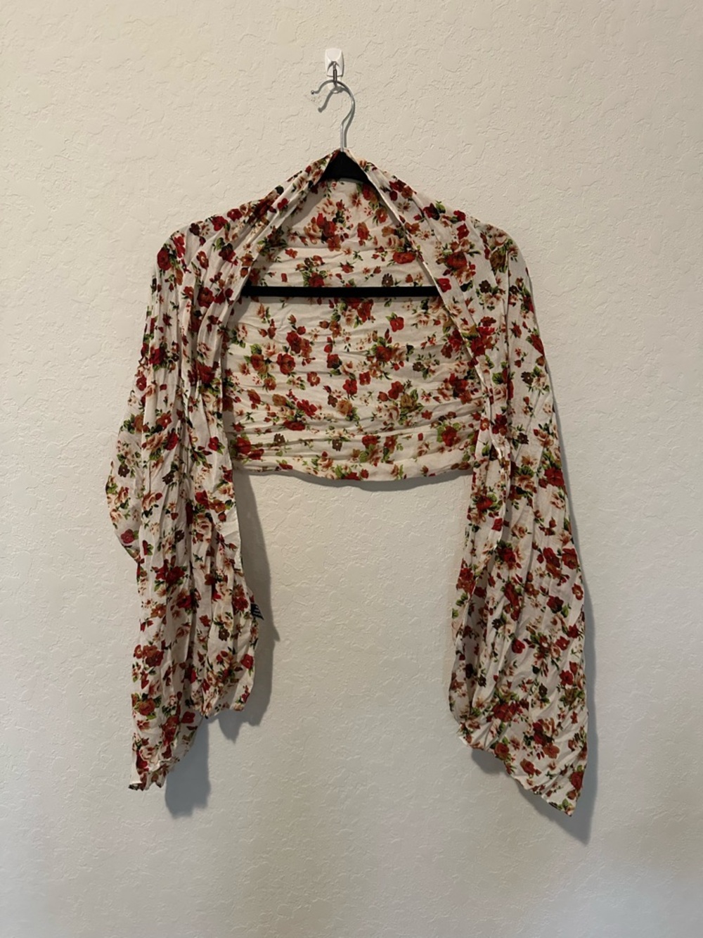 Floral Lightweight Shrug - Cream with Red & Green Roses